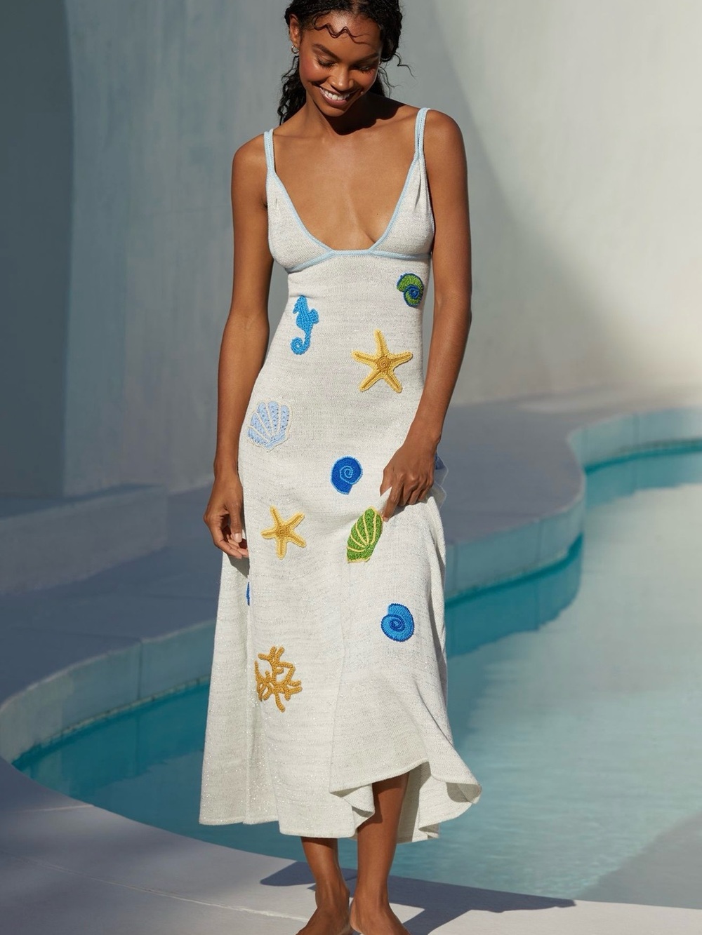 Capittana Carolina Sea Dress White Knit Maxi Beach Dress. Sz M/L